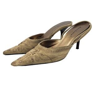 Vintage Y2K 7.5 Brown Faux Leather Pointed Toe Boho Embroidered Heel Whimsygoth